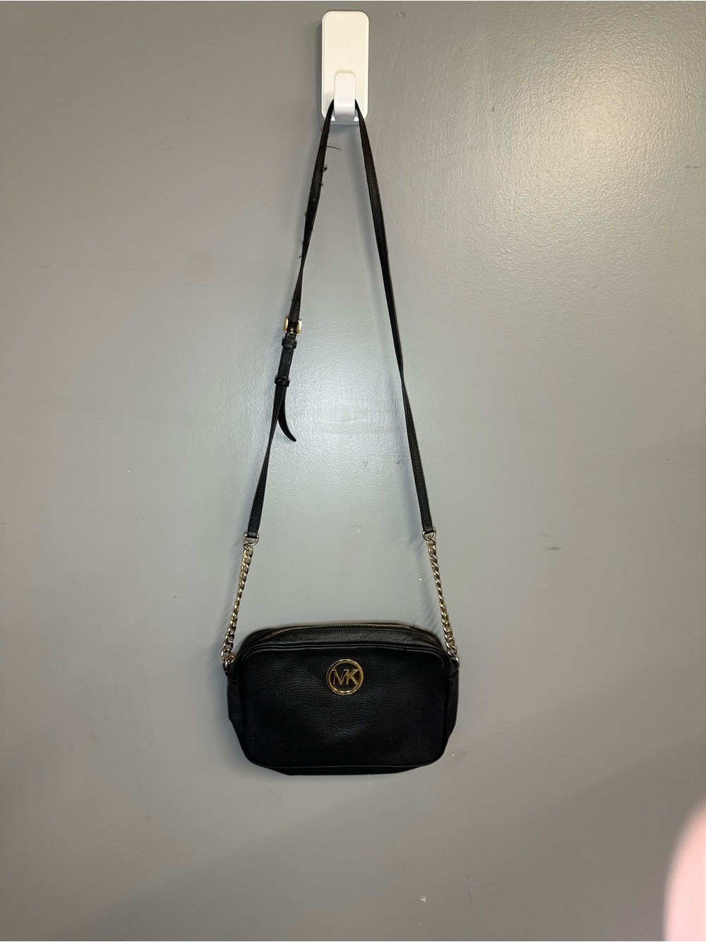 Michael Kors Black Crossbody with Gold Chain and Logo